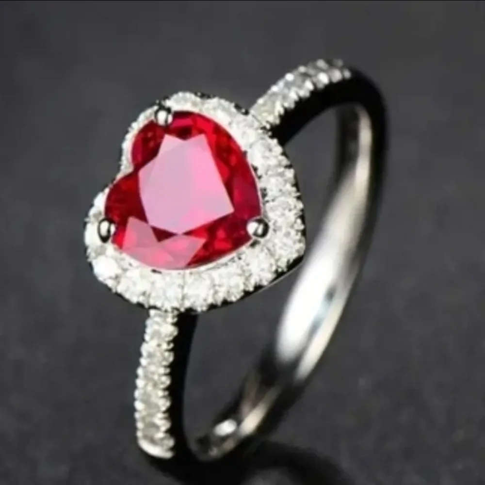 Radiant Red Heart and Silver Ring - Picture 2 of 3